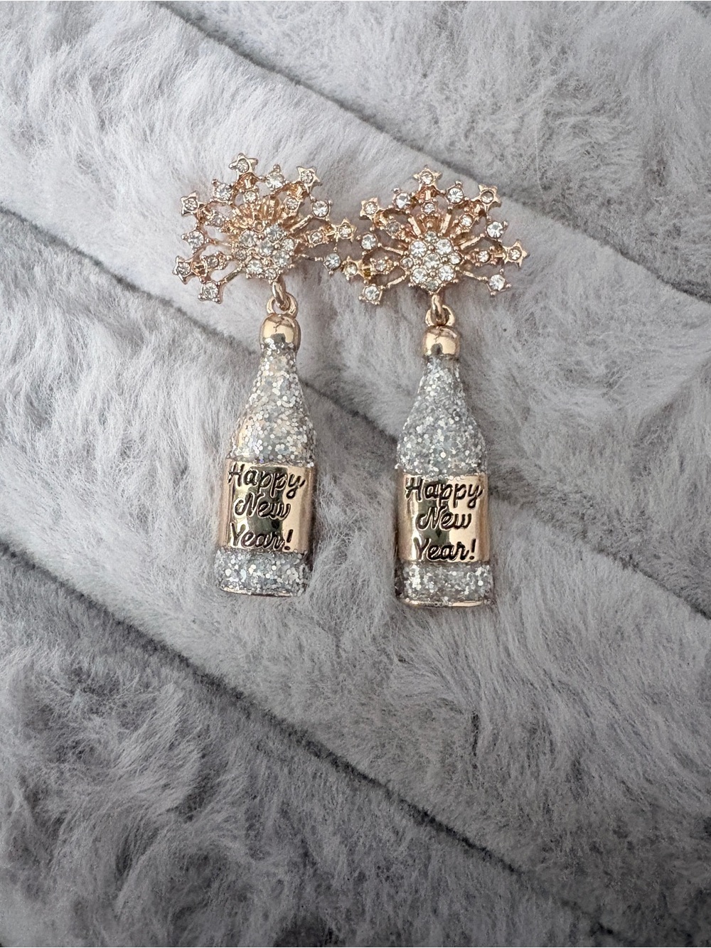New Year Sparkling Champagne Bottle Drop Earrings - Gold & Silver